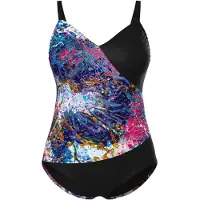 Ulla Popken Badpak blauw / pink / zwart