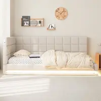 MODFU – Slaapbank – Uitschuifbaar – 90x200 cm – LED & USB – Linnen – Beige