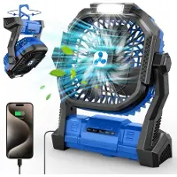 Unyqoos Draagbare oplaadbare ventilator met LED-lamp voor kamperen en reizen