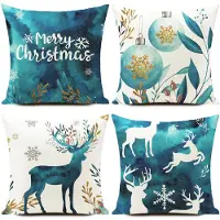 Unyqoos Set van 4 feestelijke kussenhoezen 40x40 cm met kerstmotieven