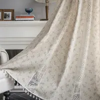 Unyqoos Elegant Boho Gordijnen Landhuisstijl met Macramé en Bloemenpatroon, Lichtdoorlatend Beige Kahki Set van 2