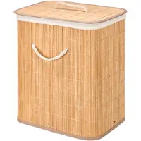 Kipit Wasmand van bamboe - wit / bruin - 60 liter - 40 x 30 x 50 cm - met deksel - met binnendoek