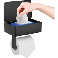 Unyqoos Stijlvolle Zwarte Toiletpapierhouder met Opbergbox en Plank voor Badkamer en Keuken