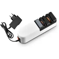Unyqoos Elektrische messenverscherper – Multifunctioneel voor keuken en professioneel gebruik, met 2 schijven (grof/fijn), hoekgeleider en antislipbasis