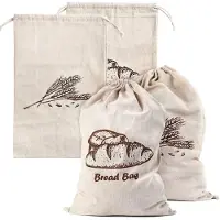 Unyqoos Herbruikbare Leinen Brood- en Groentenzakken Met Kordel, Set Van Vier, 44 x 29 cm Ideaal Voor Versheid