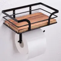 Unyqoos Stijlvolle Wandgemonteerde Toiletpapierhouder met Houten Plank en Opbergbox voor Vochtige Doekjes