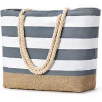 Unyqoos XXL strandtas met rits – opvouwbaar en waterdicht, polyester, 52 x 36 x 17 cm, dames, gestreept design, verstevigde bodem, ideaal voor vakantie en sport