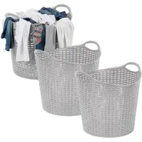 Storage solutions wasmand - 3x - opbergmand - flexibel - zilver grijs - 27 liter - rond - kunststof - 40 x 37 cm
