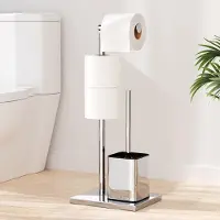 Unyqoos Stijlvolle Vrijstaande Toiletrolhouder Met Borstel Voor Elke Badkamer, Eenvoudige Montage Zonder Boren