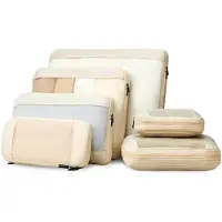 Unyqoos Compressiezakken set van 6 stuks voor reizen en kamperen – scheurvast composietmateriaal, dubbele rits, gaas bovenkant, tot 50% meer opbergruimte