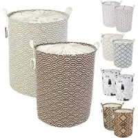 Unyqoos 2 stuks 19.7 inch trekkoord wasmand opbergsorter, opvouwbare pop-up wasmanden, waterdicht rond catoenen linnen (golf, oordeel 49.7 cm/groot)