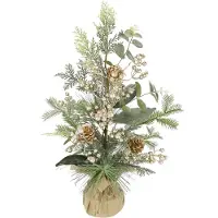 Unyqoos Kersttafeldecoratie met kunstconiferen en natuurlijke elementen in jute pot
