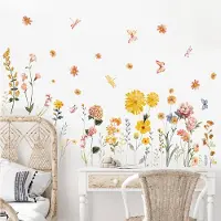 Unyqoos Elegante Muurstickers met Bloemen en Libelle voor Slaapkamer en Woonkamer