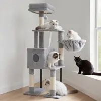 Unyqoos Stabiele en veelzijdige krabpaal met platforms en mand voor katten