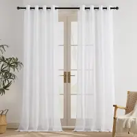 Unyqoos Lange witte gordijnen set met linnenlook en inslagringen voor woonkamer