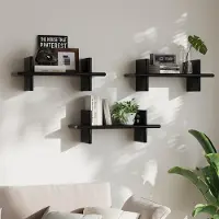 Unyqoos Set van 3 zwevende houten wandrekken voor stijlvolle opbergruimte