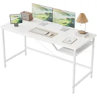 Unyqoos Ergonomisch bureau, 120x60 cm – Wit, werkhoogte 74 cm, V-vormig stalen frame, tafelblad van spaanplaat metcertificering, opbergruimte, ideaal voor kantoor en studie