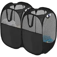 Unyqoos Opvouwbare Zwarte Wasmand Set van 2 met Handvatten voor Gemakkelijk Transport en Opslag