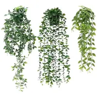 Unyqoos 3-delige set kunstplanten in potten – realistisch, UV-bestendig en waterdicht, onderhoudsvrij voor binnen- en buitengebruik (eucalyptus, mandala, erwtenblad)