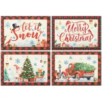 Unyqoos Set van 4 Kerstplacemats met Klokken en Sneeuwvlokken voor Feestelijke Tafels
