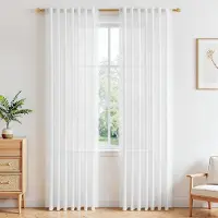 Unyqoos Moderne witte linnenlook gordijnen set met verborgen lussen en stangen