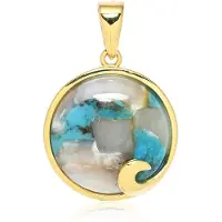 Cavill - Zilveren hanger met 9K goud plating - 925 sterling zilver - Turkoois mozaïek cabochon 16mm - Elegant geometrisch sieraad