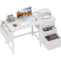Unyqoos compacte, witte computerbureau van 120x50 cm met metalen frame, opbergruimte en 2 lades – ideaal voor thuiswerken en kantoren
