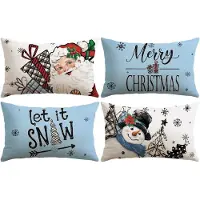 Unyqoos Set van Vier Kerst Kussenhoezen met Sneeuwpop en Kerstman Design voor Thuisdecoratie