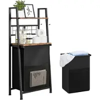 Unyqoos Wasmand met Twee Lagen, Houten Plank en Haken voor Badkamer en Wasruimte