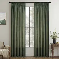 Unyqoos Olijfgroene linnenlook gordijnen met plooiband voor woonkamer en slaapkamer
