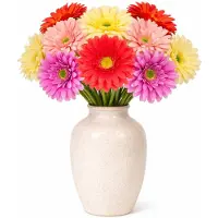 Mica Decorations Boeket Kunstbloemen Gerbera's - H60 cm - 4 kleuren mix - 10x stelen kunstbloemen - gekleurde bloemetjes