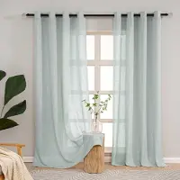 Unyqoos Lichtgroene semi-transparante gordijnen met linnenlook voor kinderkamer, set van 2