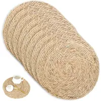 Unyqoos Set van 8 handgeweven ronde placemats van waterhyacint voor eettafel