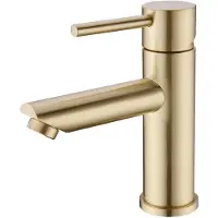 Unyqoos Wastafelmengkraan: Éénhendelmengkraan van massief messing, geborsteld goud, druppelvrije keramische cartridge, montage met één gat, 60 cm toevoerleiding, aansluitingen G12, 0,5–5 bar
