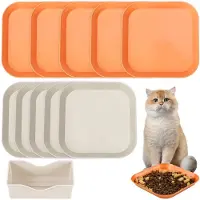 Unyqoos Buntes pakket van 10 platte kattenbakjes (PP, BPA-vrij) – brede opening, stapelbaar, vaatwasmachinebestendig, geschikt voor kittens en katten met korte poten