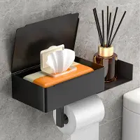 Unyqoos Stijlvolle zwarte roestvrijstalen toiletrolhouder met opbergruimte en demping