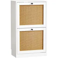 Unyqoos ruimtebesparende schoenenkast, wit met rattan-look – MDF (15 mm zijpanelen), 2 opklapbare lades met verstelbare compartimenten, 51x23x84 cm