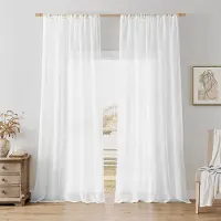 Unyqoos Transparante linnenlook gordijnen met stangdoorgang voor slaapkamer 225x140 cm