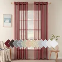 Unyqoos Transparante Linnenlook Gordijnen Met Oogjes Voor Sfeervolle Woonkamerdecoratie, Set Van 2 Stuks