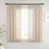 Unyqoos Transparante Korte Voile Gordijnen voor Woon- en Slaapkamer, Set van 2, Beige, Modern Design