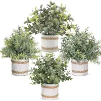 Unyqoos set van 4 decoratieve kunstplanten in grijze potten – 23 cm, gemakkelijk in onderhoud, geschikt voor thuis en op kantoor, gemaakt van kunststof en geperst papierpulp