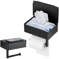 Unyqoos Stijlvolle zwarte toiletrolhouder met geïntegreerde opbergruimte voor vochtige doekjes
