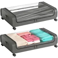 Unyqoos Onderbed Opbergoplossing met Wieltjes en Deksel, 48 Liter Capaciteit, Set van 2, Metalen Frame