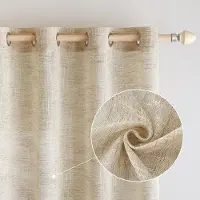 Unyqoos Luxe Linnenlook Gordijnen Met Oogjes Voor Woonkamer, Kinderkamer En Slaapkamer, Set Van 2, 140 x 245 cm, Bruin-Wit