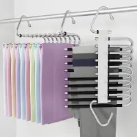 Unyqoos 9-laags broekhangers Ruimtebesparende verpakking van 2 Opvouwbare multifunctionele hangers Antislip multifunctionele kledingkastorganizer met haken voor broeken, sjaals, jeans (zwart met 10 clips)