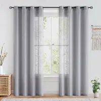 Unyqoos Zacht Lichtdoorlatende Linnenlook Gordijnen Met Oogjes Voor Elke Ruimte In Huis, Set Van 2, 225 x 127 cm