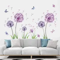 Unyqoos Paarse muursticker set met paardenbloemen en vlinders voor kinderkamer en slaapkamer