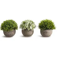 Unyqoos 3-delige set kunstplanten in grijze potten – levensecht, onderhoudsvrij, gemaakt van PE-materiaal, 10,9 x 11,4 cm, veelzijdig decoratie voor uw interieur