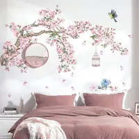 Unyqoos Decoratieve muursticker met kersenbloesem en vogels voor interieurverfraaiing