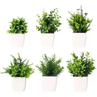 Unyqoos 6-delige set mini-kunstplanten, 18 cm (pot van 7 cm) – realistische, onderhoudsvriendelijke decoratieplanten van niet-giftig PVC, waterbestendig, geschikt voor woonkamer en kantoor